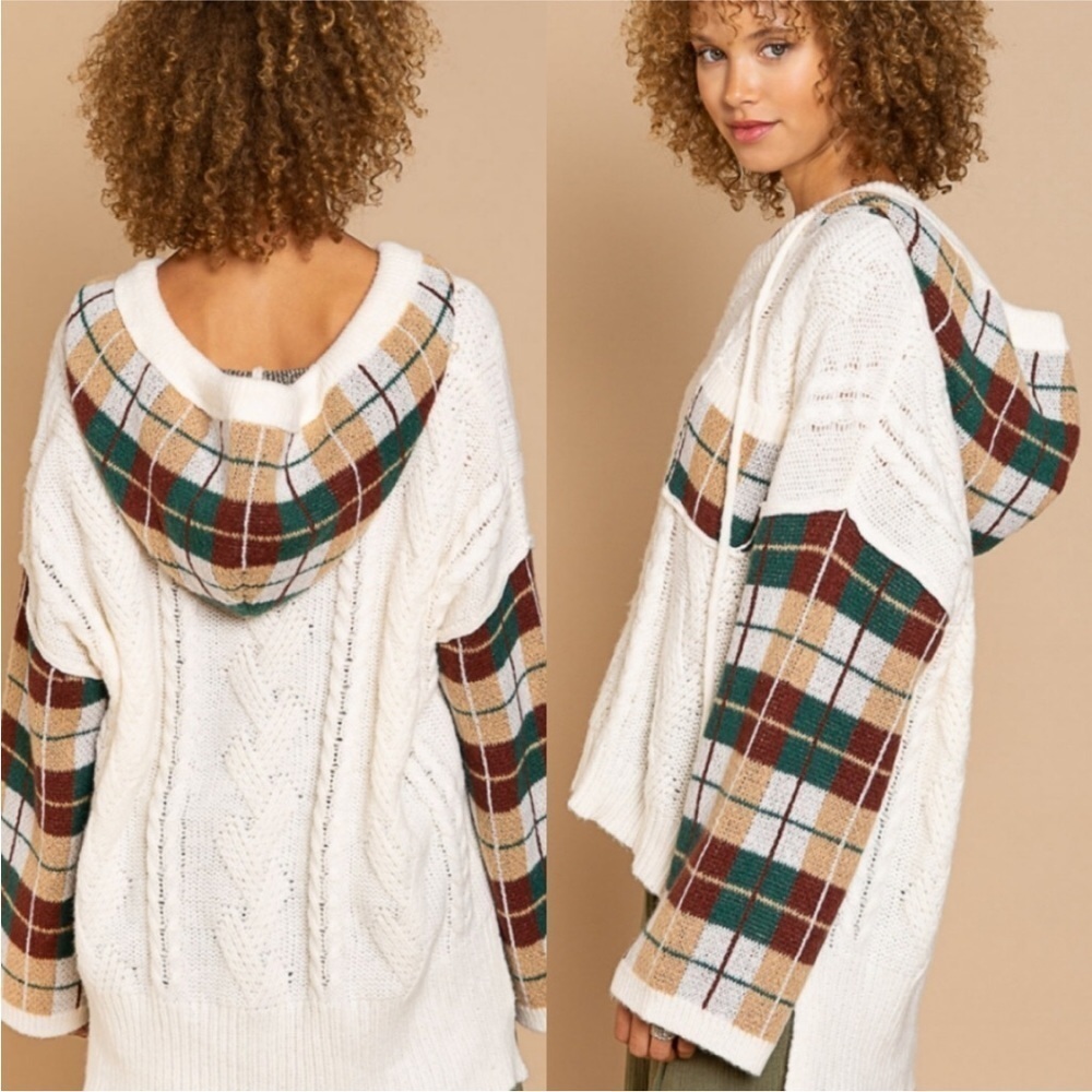POL Plaid Spliced Hooded Sweater (Size M) BRAND NEW - Picture 6 of 7